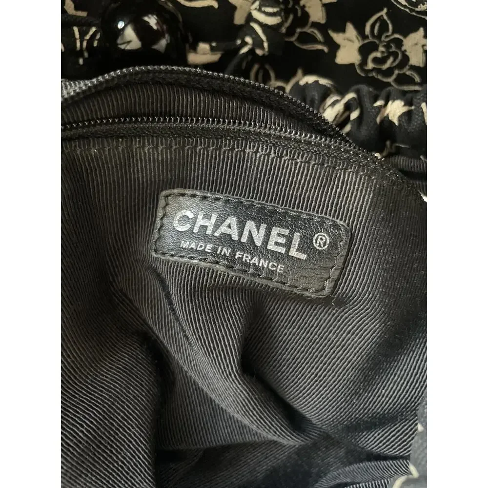 Chanel Graffiti Tote CC Print Camellia Drawstring Bag Black Cambon Mademoiselle